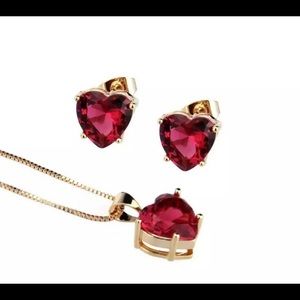 Ruby Heart Jewelry Set Gold Plated